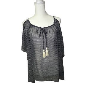 Veronica‎ M Sheer Black W/ White Accent Cold Shoulder With Tassels Size S